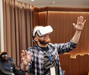 a person experiencing VR