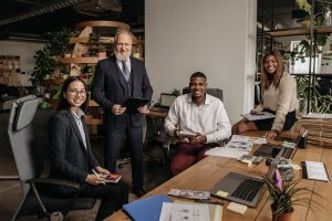corporate employees smiling